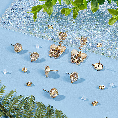 4 Pairs Brass Micro Pave Cubic Zirconia Flat Round Stud Earring Findings ZIRC-BBC0001-96-1