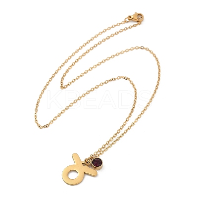 304 Stainless Steel Glass Drill Birth Stone Constellation Pendant Necklaces LS-STAS-D305-08G-B-1