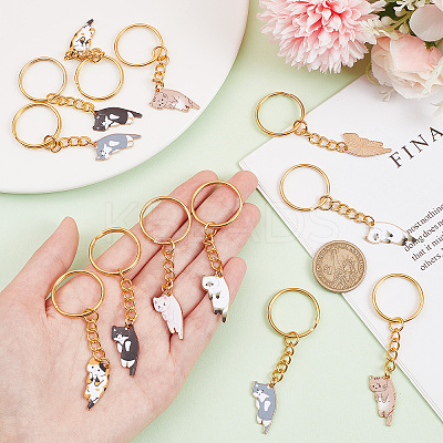 12Pcs 6 Colors Cute Cat Alloy Enamel Charm Keychains KEYC-PH01512-1