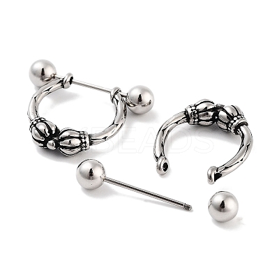 Crown 316 Surgical Stainless Steel Shield Barbell Hoop Earrings EJEW-Z050-53AS-1