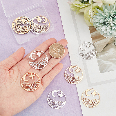 12Pcs 2 Colors 201 Stainless Steel Pendants STAS-DC0012-17-1