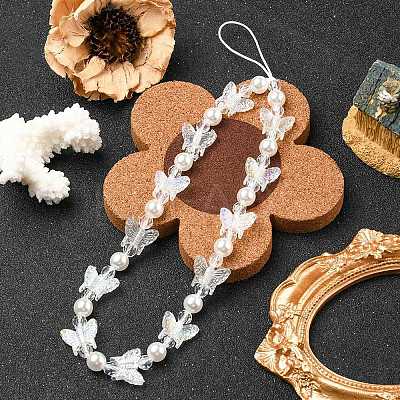 Acrylic Butterfly Pearl Beaded Mobile Straps HJEW-YW0001-01-1