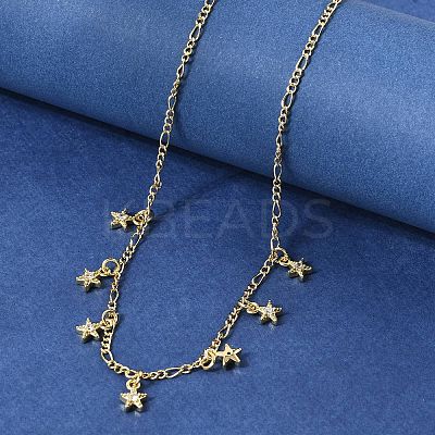 Brass Micro Pave Clear Cubic Zirconia Star Pendant Necklaces NJEW-B157-04G-1