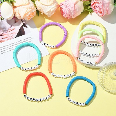 8Pcs 8 Colors Polymer Clay Beaded Stretch Bracelets BJEW-SW00146-1