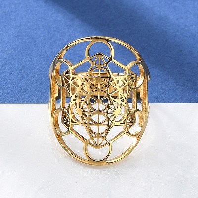 304 Stainless Steel Star of David Adjustable Ring RJEW-P037-05G-1