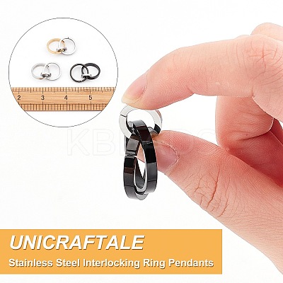 3Pcs 3 Color 304 Stainless Steel Interlocking Ring Pendants STAS-UN0032-56-1