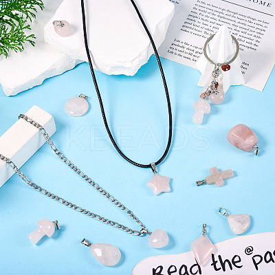 12Pcs 12 Style Synthetic & Natural Rose Quartz Pendants G-TA0002-20-1
