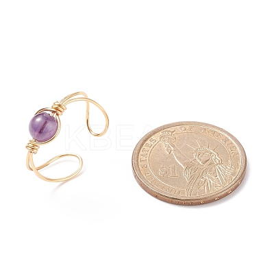 Natural Amethyst Round Beaded Open Cuff Ring RJEW-TA00041-02-1