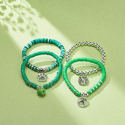 Handmade Polymer Clay Heishi Stretch Bracelet Sets BJEW-JB08767-1