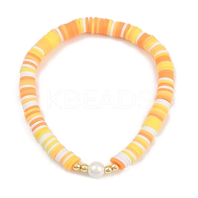 4Pcs 4 Colors Handmade Polymer Clay Heishi & Shell Pearl Beaded Stretch Bracelets for Women BJEW-JB12273-1