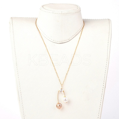 Eco-Friendly Glass Pearl & Glass Beads Pendant Necklaces NJEW-JN02622-02-1
