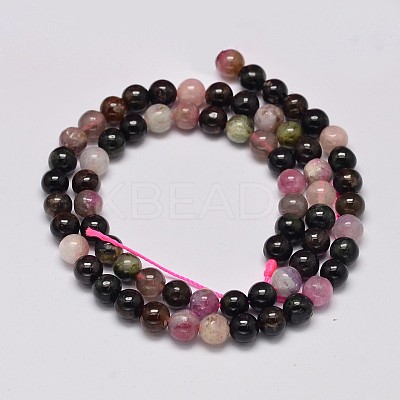 Round Natural Multicolor Tourmaline Beads Strands G-K068-13-6mm-1
