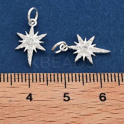 925 Sterling Silver Micro Pave Clear Cubic Zirconia Star Charms with Jump Rings STER-K181-06S-1