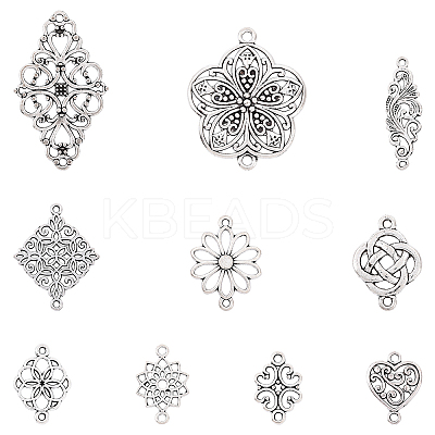 60Pcs 10 Styles Tibetan Style Alloy Flower Connector Charms FIND-YW0010-22-1
