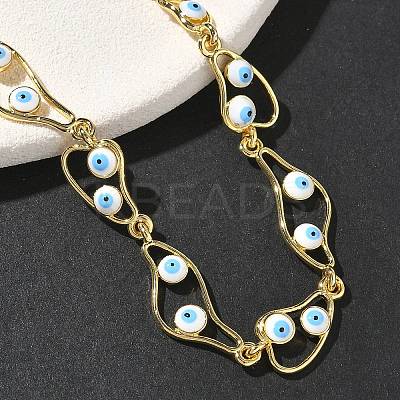 Brass Enamel Flat Round Evil Eye Link Chain Bracelets for Women BJEW-G764-01G-03-1