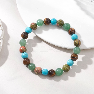 Natural & Synthetic Gemstone Beads Stretch Bracelets for Women BJEW-JB13270-1