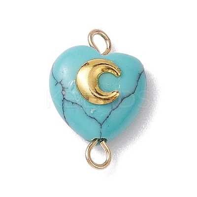Mixed Gemstone Heart Links Connector Charms with Golden Tone Sun Moon Star Metal Slices PALLOY-JF02762-1