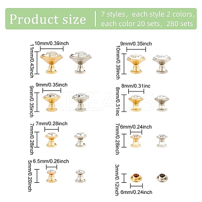 280 Sets 14 Style Iron & Brass Double Cap Rivets KK-FG0001-11-1