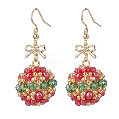 Glass Seed Bead with 304 Stainless Steel Christmas Dangle Earrings EJEW-MZ00534-1