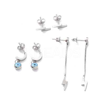 3 Pair 3 Style Enamel Evil Eye Dangle Stud Earrings EJEW-B020-16P-1