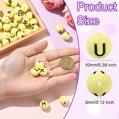 1 Set 26Pcs Yellow Round with Letter Silicone Beads ST-CJ0041-015-1