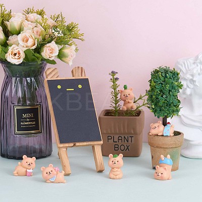 6Pcs Cute Resin Bear Figurines JX316A-1