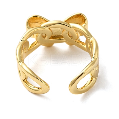 Bowknot Brass Open Cuff Rings for Women RJEW-B062-02G-1