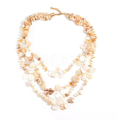 Ocean Natural Shell Chip Beaded Multi Layered Necklaces with Alloy End Chains for Women WGD1A0B-01-1