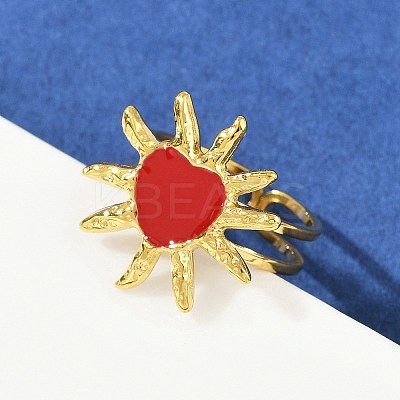 Heart Sun 304 Stainless Steel Enamel Finger Rings for Women RJEW-G355-08G-02-1