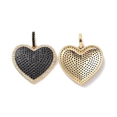 Heart Brass Micro Pave Cubic Zirconia Pendants KK-G435-04G-02-1
