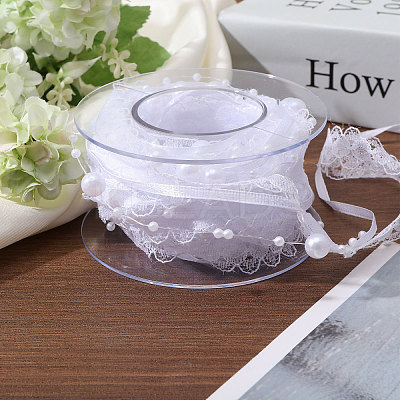 Polyester Flower Lace Ribbon OCOR-WH0097-21-1