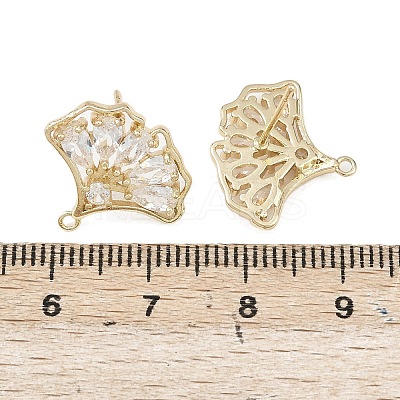 Ginkgo Leaf Brass Micro Pave Clear Cubic Zirconia Stud Earring Findings KK-F921-07G-1