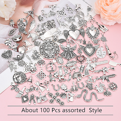 100Pcs 100 Styles Tibetan Style Alloy Charms TIBEP-YW0002-01-1