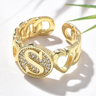 Brass Micro Pave Clear Cubic Zirconia Open Cuff Rings for Women RJEW-K289-02G-S-1