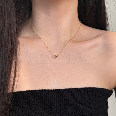 Round Ring 925 Sterling Silver Pave Cubic Zirconia Pendant Necklaces for Women NJEW-F338-05G-1