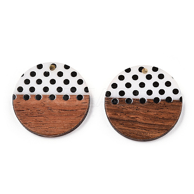 Printed Opaque Resin & Walnut Wood Pendants RESI-N039-05-1