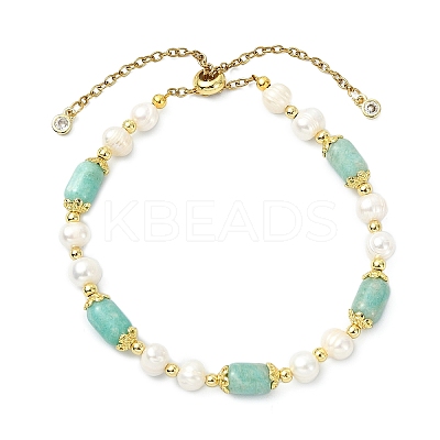 Adjustable Natural Amazonite& Cultured Freshwater Pearls Beads Slider Bracelets for Women BJEW-JB14030-01-1