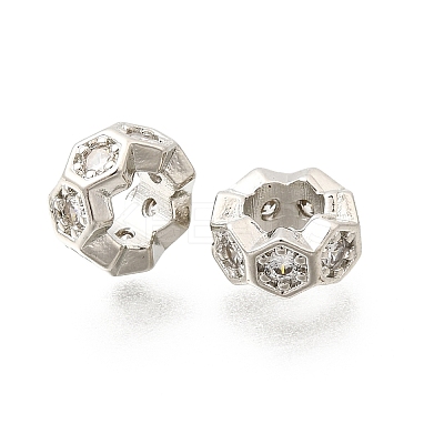Hexagon Brass Micro Pave Clear Cubic Zirconia European Beads KK-Z156-01P-02-1
