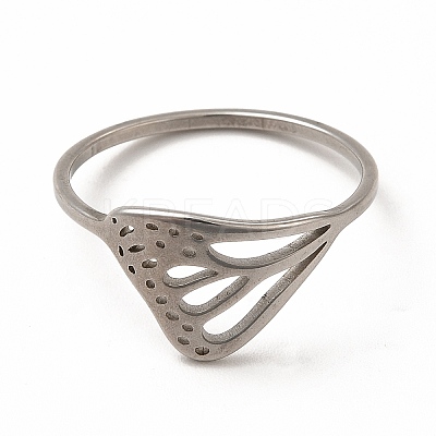Non-Tarnish 201 Stainless Steel Hollow Out Butterfly Wing Finger Ring for Women LS-RJEW-K239-13P-1