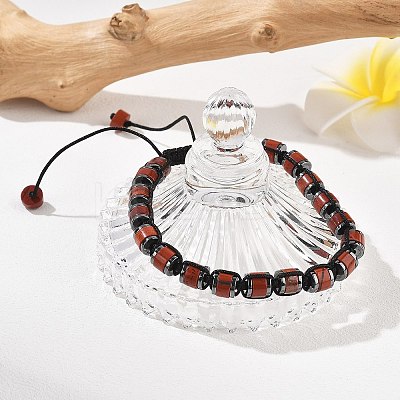 Adjustable Natural Red Jasper and Non-magnetic Synthetic Hematite Braided Bead Bracelets BJEW-Z090-01M-1