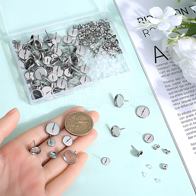 80Pcs 4 Style Flat Round 304 Stainless Steel Earring Settings STAS-SP0001-60-1