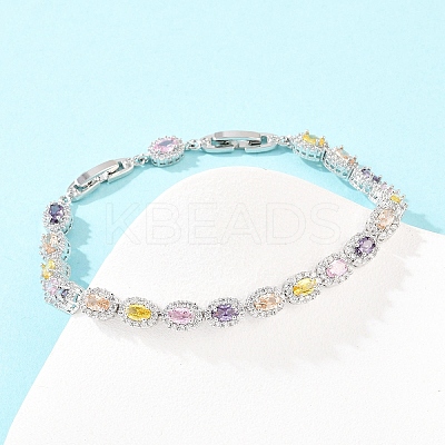 Platinum Tone Brass Micro Pave Cubic Zirconia Tennis Bracelets BJEW-B160-02P-03-1