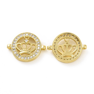 Rack Plating Brass Micro Pave Clear Cubic Zirconia Connector Charms KK-C008-10G-1