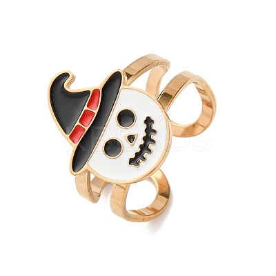 304 Stainless Steel with Enamel Cuff Rings for Women LS-RJEW-Z116-01G-05-1