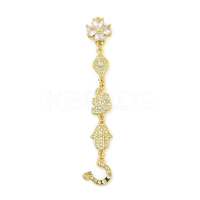 Rack Plating Brass Clear Cubic Zirconia Flower Elephant Hamsa Hand Connector Charms KK-G513-39G-1