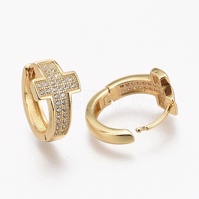 Brass Micro Pave Clear Cubic Zirconia Huggie Hoop Earrings EJEW-L231-48G-1