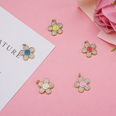 5Pcs 5 Colors Brass Micro Pave Clear Cubic Zirconia Pendants ZIRC-SZ0003-95-1