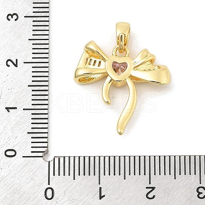 Rack Plating Bowknot Brass Clear Cubic Zirconia Pendants KK-S407-01G-B-1
