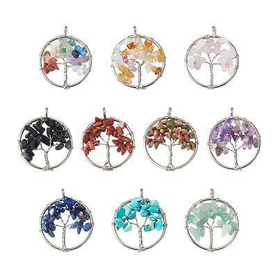 10Pcs 10 Styles Natural & Synthetic Gemstone Pendants G-YS0001-23-1