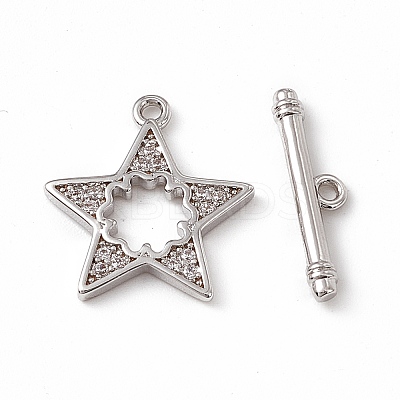 Brass Micro Pave Clear Cubic Zirconia Toggle Clasps KK-K271-05P-1